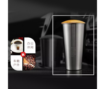 Cana aluminu cafea Remax RT-CUP40 cu capac de lemn 400ml Neagra Blister