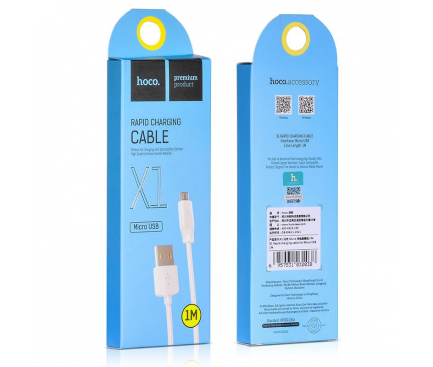 Cablu date si Incarcare USB la MicroUSB HOCO Rapid X1 1m Alb