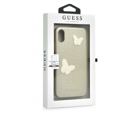 Husa piele Apple iPhone X Guess Butterfly GUHCPXPBUBE aurie Blister Originala