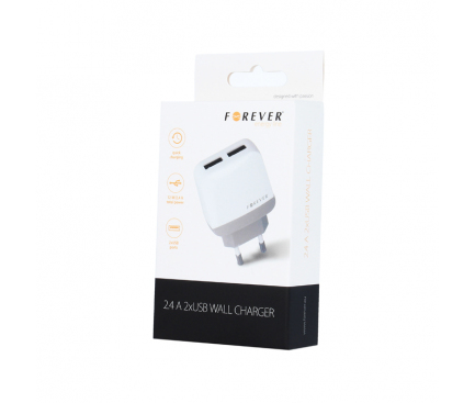 Adaptor priza Dual USB Forever 2.4A Alb Blister