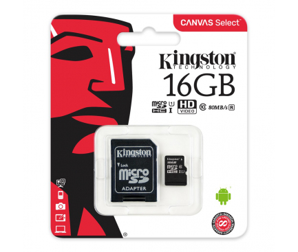 Card memorie MicroSDHC Kingston Canvas cu adaptor 16GB UHS-I U1 SDCS/16GB Blister