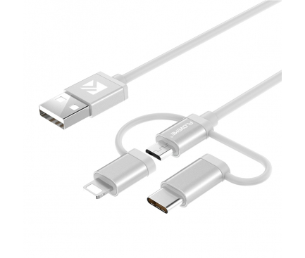 Cablu de date USB - MicroUSB Type-C Lightning Floveme Alb Blister Original