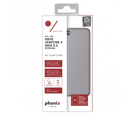 Husa silicon TPU + Folie Ecran Plastic Phonix Pentru Asus Zenfone 4 Max ZC554KL Transparenta Blister ASZM4GPW