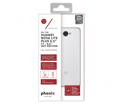 Husa silicon TPU + Folie Ecran Plastic Phonix Pentru Huawei Y7 Transparenta Blister HUNLPGPW