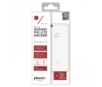 Husa silicon TPU + Folie Ecran Plastic Phonix Pentru Huawei P10 Lite Transparenta Blister HUP1LGPW