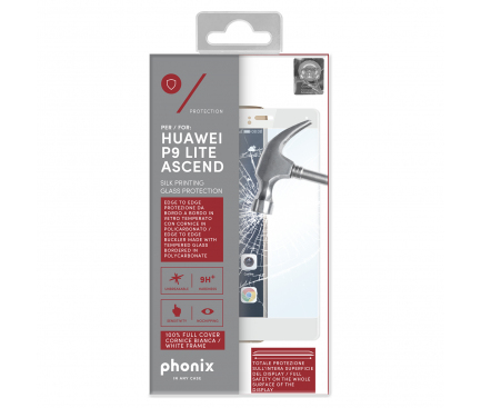 Folie Protectie ecran antisoc Huawei P9 lite (2016) Phonix Tempered Glass Full Face Alba Blister Originala