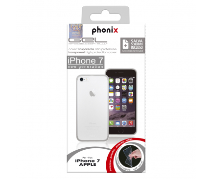 Husa silicon TPU + Folie Ecran Plastic Phonix Pentru Apple iPhone 7 Transparenta Blister IP7GPW