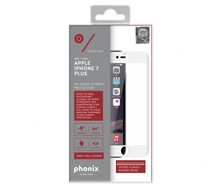 Folie Protectie ecran antisoc Apple iPhone 7 Plus Phonix Tempered Glass Full Face Alba Blister Originala