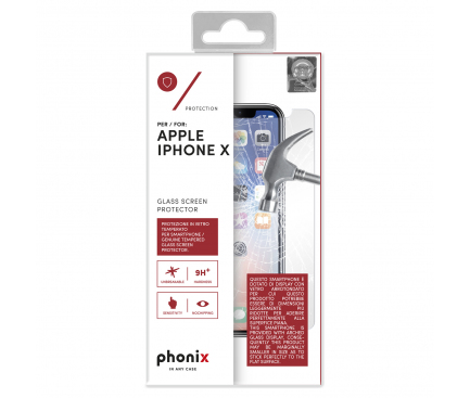 Folie Protectie ecran antisoc Apple iPhone X Phonix Tempered Glass Blister Originala