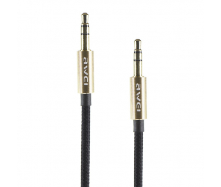 Cablu audio Jack 3.5 mm Tata - Tata Awei AUX-001 Negru Auriu Blister Original