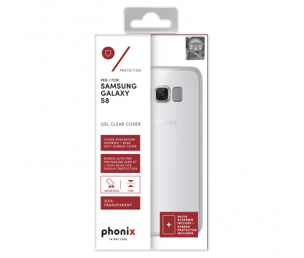 Husa silicon TPU + Folie Ecran Plastic Phonix Pentru Samsung Galaxy S8 G950 Transparenta Blister SS8GPW