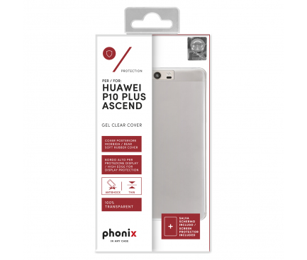 Husa silicon TPU + Folie Ecran Plastic Phonix Pentru Huawei P10 Plus Transparenta Blister HUP1PGPW