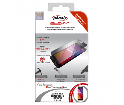 Folie Protectie ecran antisoc Asus Zenfone Selfie ZD551KL Phonix Tempered Glass Blister Originala