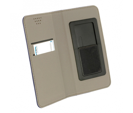 Husa piele Magnetic Book pentru telefon 5 inci, Dimensiuni interioare 145 x 75 mm, bleumarin