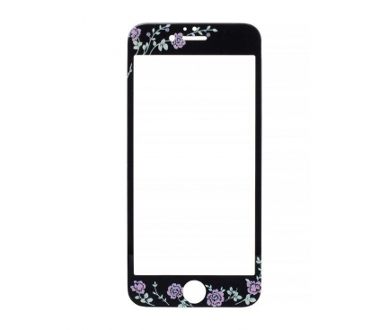 Folie Protectie ecran antisoc Apple iPhone 7 Tempered Glass Flora Full Face Neagra Blister