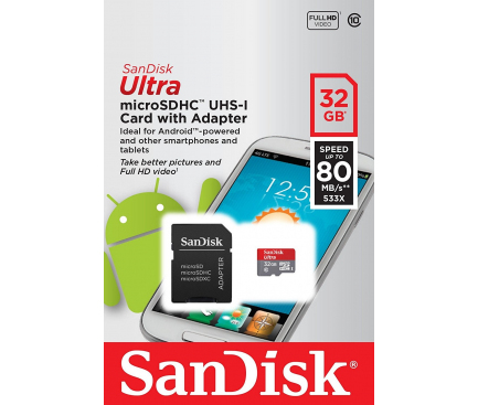 Card memorie SanDisk Ultra MicroSDHC 32GB Clasa 10 UHS-1 SDSQUAR-032G-GN6M Blister