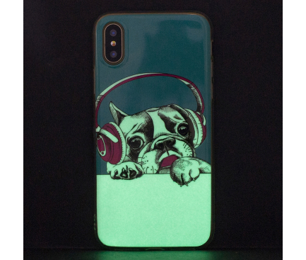 Husa TPU OEM Disco Dog pentru Apple iPhone 7 / Apple iPhone 8, Fosforescenta, Multicolor, Bulk 