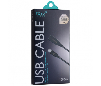 Cablu Date si Incarcare USB la MicroUSB Totu Design Steel Rope, 1 m, Negru, Blister 
