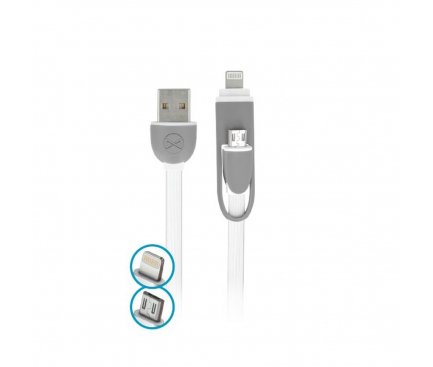 Cablu Date si Incarcare USB la Lightning - USB la MicroUSB Forever silikon, 1 m, Alb