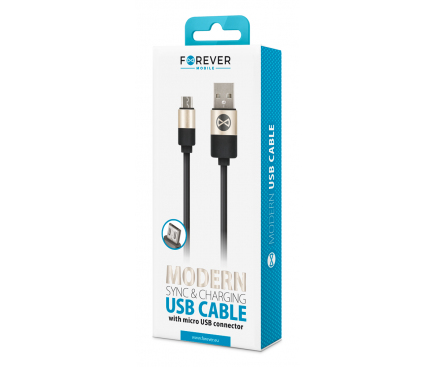 Cablu Date si Incarcare USB la MicroUSB Forever Modern 2A, 1 m, Negru, Blister 