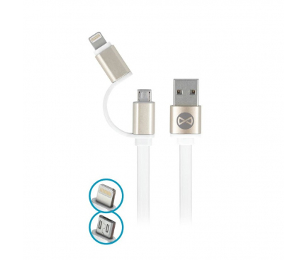 Cablu Date si Incarcare USB la Lightning - USB la MicroUSB Forever Metal Head, 1 m, Alb