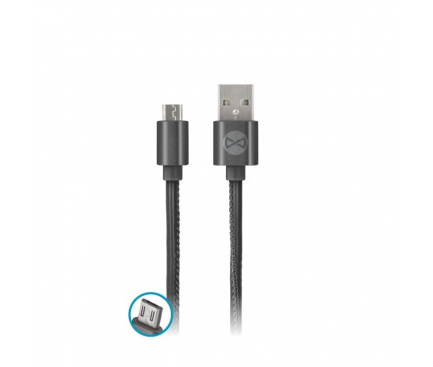 Cablu Date si Incarcare USB la MicroUSB Forever Leather 2A, 1 m, Negru, Blister 