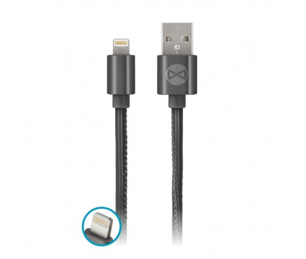 Cablu Date si Incarcare USB la Lightning Forever Leather 2A, 1 m, Negru, Blister 