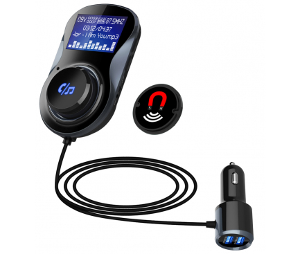 Modulator FM Bluetooth BC30, MP3 Player, Buton de apel, 2 x USB, Negru