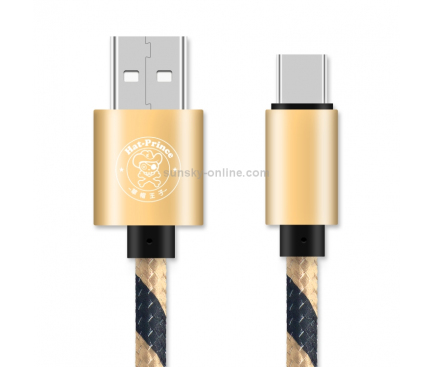Cablu Date si Incarcare USB la USB Type-C Enkay, 1 m, Auriu - Negru, Blister 
