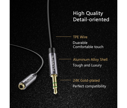 Adaptor Audio 3.5 mm la 3.5 mm Floveme YXF93655 Hi-Fi, 2 m, Negru, Bulk 