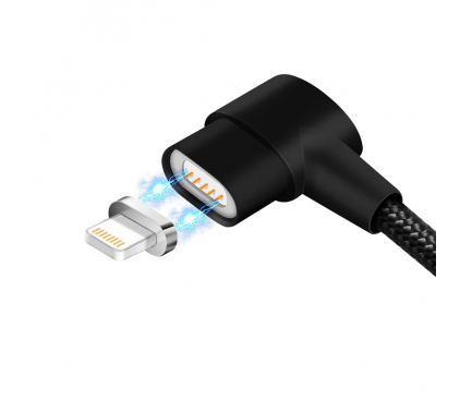 Cablu Date si Incarcare USB la Lightning - USB la MicroUSB Pofan Q13 Magnetic 2 in 1, 1 m, Negru, Blister 