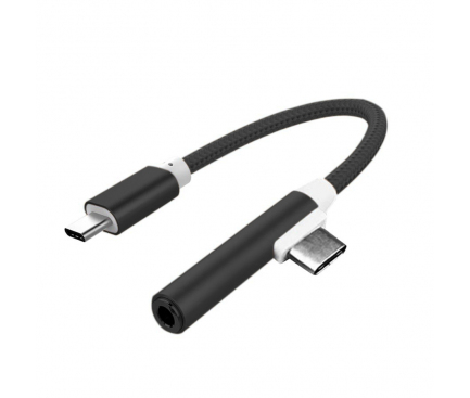 Adaptor Audio USB Type-C la 3.5 mm OEM cu conector incarcare USB Type - C, 0.16 m, Negru, Bulk 