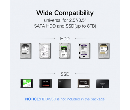 Carcasa externa HDD/SSD 2.5 / 3.5 inch SATA UGREEN US222 USB 3.0 Blister Originala
