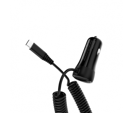 Incarcator Auto cu fir USB Tip-C HOCO Z21A, 1 X USB, Negru, Blister 
