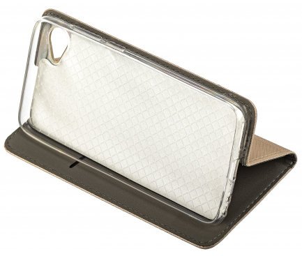 Husa Piele OEM Smart Magnet pentru Sony Xperia XZ2 Compact, Aurie, Bulk 