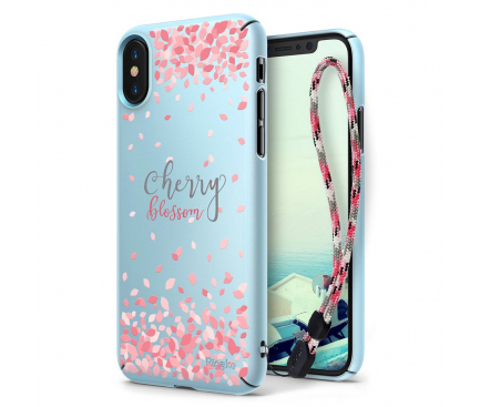 Husa Plastic Ringke Cherry Blossom + snur pentru Apple iPhone X, Bleu, Blister 