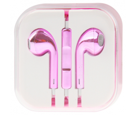 Handsfree Casti EarBuds pentru iPhone OEM Plating, Cu microfon, 3.5 mm, Roz, Blister 