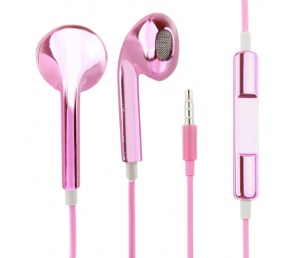 Handsfree Casti EarBuds pentru iPhone OEM Plating, Cu microfon, 3.5 mm, Roz, Blister 