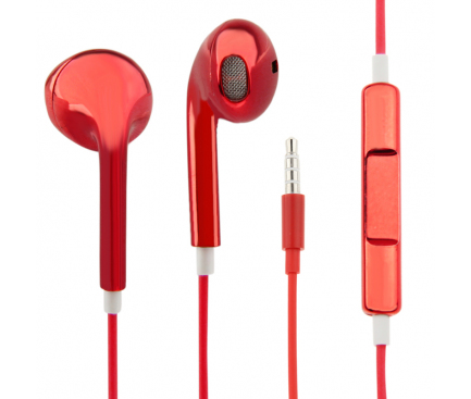 Handsfree Casti EarBuds pentru iPhone OEM Plating, Cu microfon, 3.5 mm, Rosu, Blister 