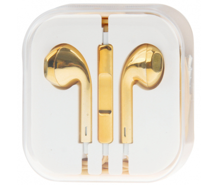 Handsfree Casti EarBuds pentru iPhone OEM Plating, Cu microfon, 3.5 mm, Galben, Blister 