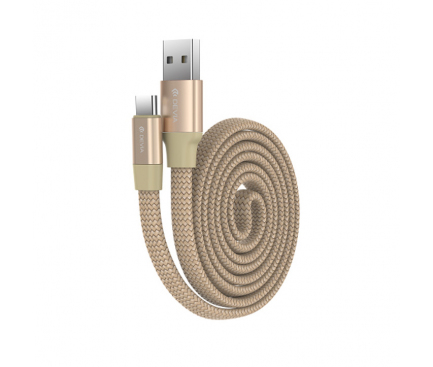 Cablu Date si Incarcare USB la USB Type-C DEVIA Ring Y1, 0.8 m, Auriu, Blister 
