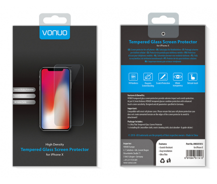 Folie Protectie Ecran Vonuo pentru Apple iPhone X, Sticla securizata, Blister VO-090501013