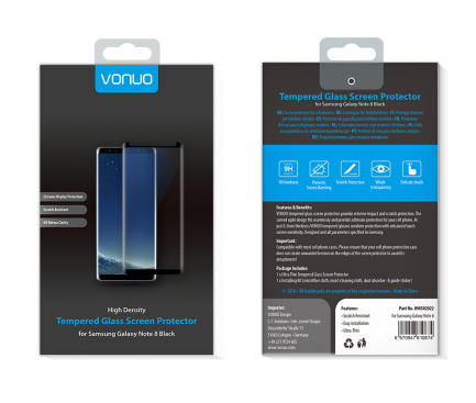 Folie Protectie Ecran Vonuo pentru Samsung Galaxy Note8 N950, Sticla securizata, Neagra, Blister VO-090502022 