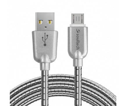 Cablu Date si Incarcare USB la MicroUSB Soultech Metalic Fast Platinum DK024GR, 1 m, Gri, Blister 