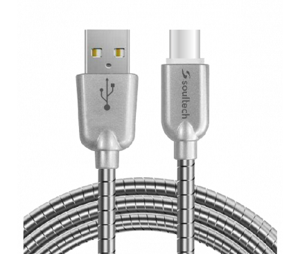 Cablu Date si Incarcare USB la USB Type-C Soultech Metalic Fast Platinum DK025GR, 1 m, Gri, Blister 