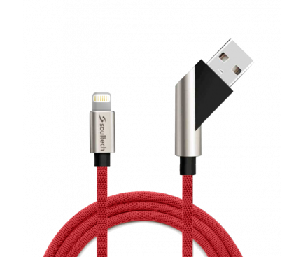 Cablu Date si Incarcare USB la Lightning Soultech Moveable Fast Platinum DK026K, 1 m, Rosu, Blister 