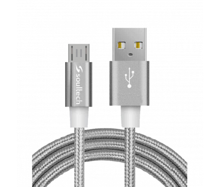 Cablu Date si Incarcare USB la MicroUSB Soultech Metal Rope DK036G, 1 m, Gri, Blister 