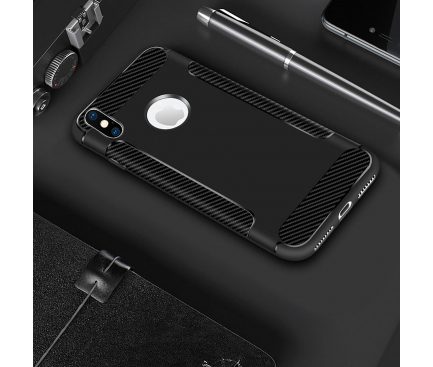 Husa TPU OEM Carbon fiber pentru Apple iPhone X, Neagra, Bulk 