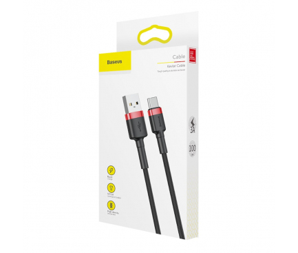Cablu Date si Incarcare USB la USB Type-C Baseus Kevlar, 3A, 1 m, Negru, Blister 