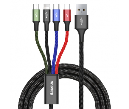 Cablu Incarcare USB-A - Lightning / microUSB / 2 x USB-C Baseus Rapid, 20W, 1.2m, Negru CA1T4-B01